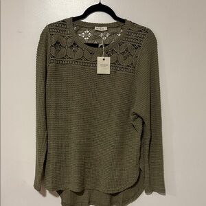 Chic Olive Crochet Knit Sweater